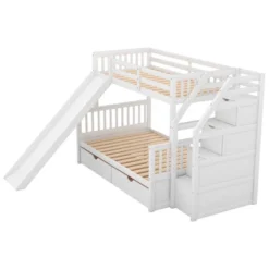 Twin Over Full Bunk Bed With Drawers,Storage Staircase And Slide-ModernLuxe -ModernLuxe GUEST 255753a2 07e9 45da 91e6 7bb7a1a1795e