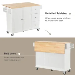 52.7 In. W Mobile Kitchen Island With Drop Leaf Wood Top, Spice Rack And Locking Wheels-ModernLuxe -ModernLuxe GUEST 2558b55d 7bf7 472d ae67 af1f25816016