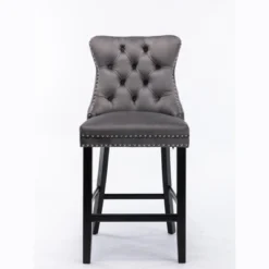 Set Of 2 Velvet Upholstered Barstools With Button Tufted Decoration, Chrome Nailhead Trim And Wooden Legs-ModernLuxe -ModernLuxe GUEST 269c7f87 bf6c 4140 9261 6591021ddd89
