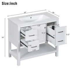 36" White Modern Bathroom Vanity With USB, 3 Drawers, 1 Door And Single Sink - ModernLuxe 14 36" White Modern Bathroom Vanity With USB, 3 Drawers, 1 Door And Single Sink - ModernLuxe -ModernLuxe GUEST 26be6853 070b 4db0 bd94 a8c3c200fabd