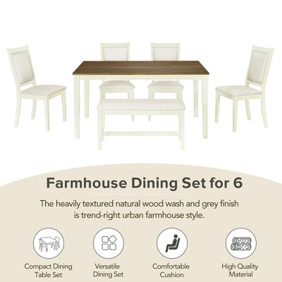 6 PCS Wood Dining Table Set, Rectangular Table With 4 Upholstered Chairs & Bench-ModernLuxe 5 6 PCS Wood Dining Table Set, Rectangular Table With 4 Upholstered Chairs & Bench-ModernLuxe - Image 3