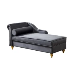 60.6" Velvet Chaise Lounge With Gold Metal Legs And 1 Pillow - ModernLuxe -ModernLuxe GUEST 27569bd2 10f5 4653 a2c0 55ef0b8f8f28