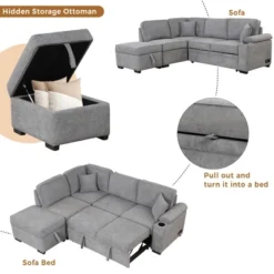 87.4" L Shape Sectional Sleeper Sofa Bed, 2 In 1 Pull Out Sofa Couch With Storage Ottoman, Cup Holder And USB Port-ModernLuxe -ModernLuxe GUEST 2786eeb1 8c97 4268 92a2 9064faa5d7f2