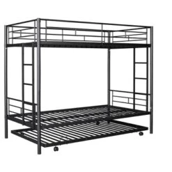 Twin Over Twin Metal Bunk Bed With Trundle Bed And Ladders-ModernLuxe -ModernLuxe GUEST 278b6c2f 5f00 46a0 945d 501127aad3b1
