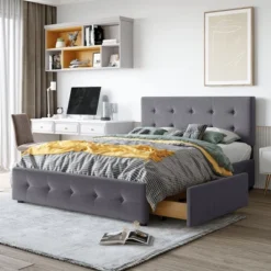 Upholstered Queen Size Platform Bed With Classic Headboard And 4 Drawers-ModernLuxe -ModernLuxe GUEST 28638d37 7306 4f02 9718 511f21660d49