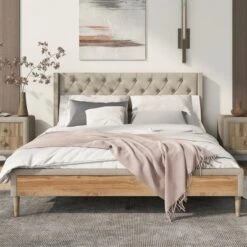 Queen Size Upholstered Wood Platform Bed-ModernLuxe