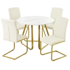 5 PCS Round Dining Table Set With Faux Marble Dining Table And Metal Legs, White-ModernLuxe -ModernLuxe GUEST 295b3135 d0ea 4579 b6b0 2d11578dc161