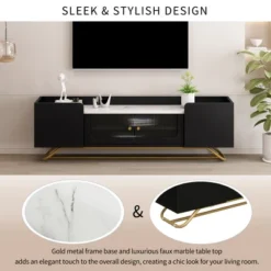 Stylish Design TV Stand For TVs Up To 65" With Fluted Glass, Cultured Marble Top And Gold Framed Base - ModernLuxe -ModernLuxe GUEST 2a0653b6 3ca6 4bf9 a335 40c6b013fbbd