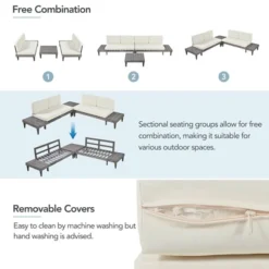 Outdoor 3-Piece Garden Solid Wood Furniture Sofa With Coffee Table, Side Table And Cushions, Gray+Beige - ModernLuxe -ModernLuxe GUEST 2a3bf0e1 d1d3 43b7 bfa8 7f6fbfbdeefa