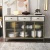 47.6" Modern Freestanding 4 Glass Door Sideboard With 3 Top Drawers, Natural - ModernLuxe -ModernLuxe GUEST 2af1e88c ab35 43c1 ac43 33c5f554ec2a
