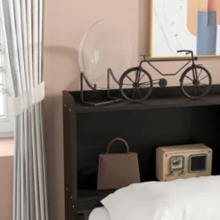 Full/Twin Size Platform Bed With Bookcase Headboard, Twin Size Trundle Bed And Drawers-ModernLuxe 17 Full/Twin Size Platform Bed With Bookcase Headboard, Twin Size Trundle Bed And Drawers-ModernLuxe -ModernLuxe GUEST 2b0b5721 5904 475e 91bb aaab46af9478