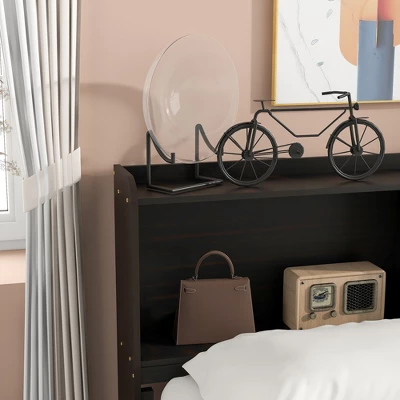 Full/Twin Size Platform Bed With Bookcase Headboard, Twin Size Trundle Bed And Drawers-ModernLuxe 9 Full/Twin Size Platform Bed With Bookcase Headboard, Twin Size Trundle Bed And Drawers-ModernLuxe - Image 7