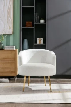 Armchair Accent Tub Barrel Chair With Gold Metal Legs-ModernLuxe