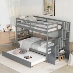 Twin Over Twin Bunk Bed With Trundle, Stairs And Storage Shelves-ModernLuxe -ModernLuxe GUEST 2c7f167a 1ec0 4637 9663 1ddd4dc4b8da