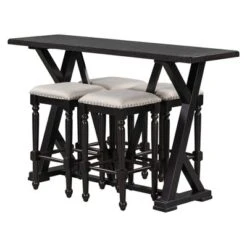 5 PCS Counter Height Wood Dining Table Set, Console Table With Trestle Legs And 4 Stools-ModernLuxe 20 5 PCS Counter Height Wood Dining Table Set, Console Table With Trestle Legs And 4 Stools-ModernLuxe -ModernLuxe GUEST 2d53e938 6bbf 4d3c a570 dcacea13add4