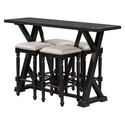 5 PCS Counter Height Wood Dining Table Set, Console Table With Trestle Legs And 4 Stools-ModernLuxe 8 5 PCS Counter Height Wood Dining Table Set, Console Table With Trestle Legs And 4 Stools-ModernLuxe - Image 6