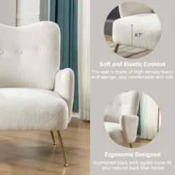 Modern Accent Chair With Golden Metal Legs, High Back Armchair In Teddy Short Plush Particle-ModernLuxe -ModernLuxe GUEST 2df1db0d 5c26 4587 a1ea 0347ac6c8883