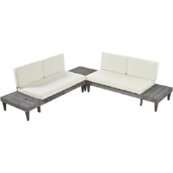 Outdoor 3-Piece Garden Solid Wood Furniture Sofa With Coffee Table, Side Table And Cushions, Gray+Beige - ModernLuxe -ModernLuxe GUEST 2e1508c6 4af3 4a4c b86e 7bd98f0edde9