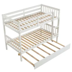 Twin Over Twin Wood Bunk Bed With Trundle, Safety Rail And Ladder-ModernLuxe -ModernLuxe GUEST 2e553038 67a6 472d 89e5 e510249e0124