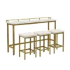 Modern 4-Piece Counter Height Extra Long Bar Kitchen Set With 3 Fabric Stools, Gold+Beige-ModernLuxe -ModernLuxe GUEST 2e910ec4 18f4 45e4 9faf bcceeb10bc26