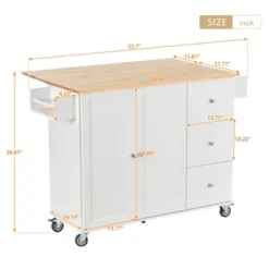 52.7 In. W Mobile Kitchen Island With Drop Leaf Wood Top, Spice Rack And Locking Wheels-ModernLuxe -ModernLuxe GUEST 2f1121d5 8981 446d aefb 4179d6bfc8bc