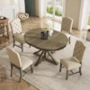 5 PCS Extendable Wood Dining Table Set With Round Table And 4 Upholstered Chairs-ModernLuxe