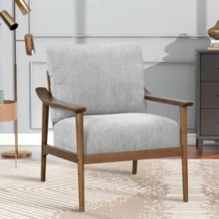 Retro Accent Chair With Solid Wood Frame And Vertical Slatted Back-ModernLuxe -ModernLuxe GUEST 2f4f46eb 2fcc 4487 8cc8 33f2bf5173ea