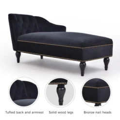 58" Velvet Chaise Lounge, Button Tufted Right Arm Facing Sleeper Lounge Chair With Nailhead Trim & Solid Wood Legs Black-ModernLuxe -ModernLuxe GUEST 303af5b4 fb64 450b aa96 469a843f2cf5