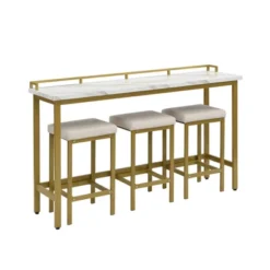 Modern 4-Piece Counter Height Extra Long Bar Kitchen Set With 3 Fabric Stools, Gold+Beige-ModernLuxe -ModernLuxe GUEST 306f25ff a64c 4955 bad0 95d1ef764723