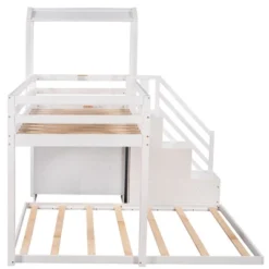 Twin Over Full Bunk Bed With Staircase, Shelves And House Roof-ModernLuxe -ModernLuxe GUEST 3084b52a d9db 411b 901a 5c8fef663a6a