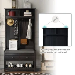 33.5" 3-in-1 Design Hall Tree With 4 Hooks, Coat Hanger And Entryway Storage Bench - ModernLuxe -ModernLuxe GUEST 313b24cf 076a 4ab4 bd7b 58dac8b8a19d