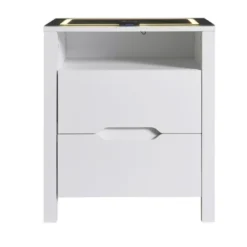 Multifunctional Storage Nightstand With Wireless Charging, Adjustable LED Light, 2 Drawers And 1 Open Shelf - ModernLuxe -ModernLuxe GUEST 3166c54d 5979 4648 9963 ce1c1bacbe6f