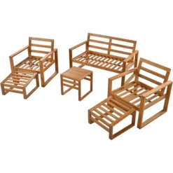 Outdoor Patio Wooden 6-Piece Talking Set With Footrest And Cushion For Backyard, Poolside, Balcony - ModernLuxe -ModernLuxe GUEST 3194ce46 3039 4e19 8077 40a6e7da4f6b