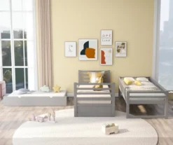 Twin Over Twin Wood Bunk Bed With Safety Rail And Movable Trundle-ModernLuxe -ModernLuxe GUEST 32864dfa eba7 4ec8 84da 657fdda33e94