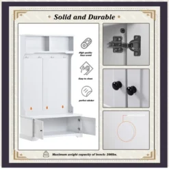 3-in-1 Design Hall Tree Entryway Bench With Shelves Cabinet And Four Hooks-ModernLuxe -ModernLuxe GUEST 32a45284 86ba 4014 9dfe 42a3fa5bc649