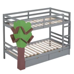 Twin-Over-Twin Bunk Bed With A Tree Decor And Two Storage Drawers-ModernLuxe -ModernLuxe GUEST 32c649a9 f94f 497d 8e74 536858bda2d6
