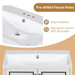 24" Wall Mounted Bathroom Vanity With Porcelain Sink And Two Shuttered Doors, White - ModernLuxe -ModernLuxe GUEST 32d893c6 4d83 43fb 8196 b6dea7b17e6d