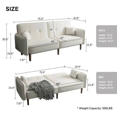 Convertible Futon Sofa Bed With Wooden Legs - ModernLuxe 5 Convertible Futon Sofa Bed With Wooden Legs - ModernLuxe - Image 3