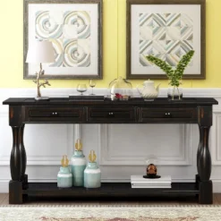64"L Extra-thick Console Table With Drawers And Shelf-ModernLuxe