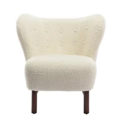Modern Accent Chair Lambskin Wingback Tufted Side Chair With Solid Wood Legs-ModernLuxe -ModernLuxe GUEST 33361031 27d7 48d2 9802 11b7eec3f87c