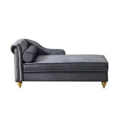 60.6" Velvet Chaise Lounge With Gold Metal Legs And 1 Pillow - ModernLuxe -ModernLuxe GUEST 33427e7b 8869 4e6e 95c5 d1b72a0cd712