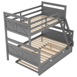 Twin Over Full Bunk Bed With Twin Size Trundle Bed, Ladder And Guardrail-ModernLuxe -ModernLuxe GUEST 33b2b080 86b2 4e88 9597 27b215c79575