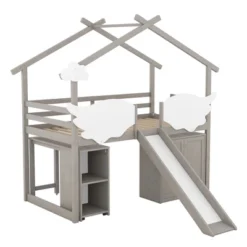 Twin Size House Shape Loft Bed With Wardrobe, Slide And Pullout Desk - ModernLuxe -ModernLuxe GUEST 342072d1 d93e 4f28 b4bc bd47e007842f