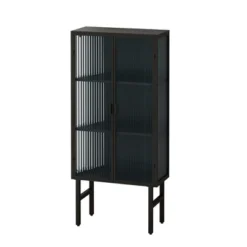 61.61" High Contemporary Glass Door Cabinet With Two Levels Of Storage, Black - ModernLuxe -ModernLuxe GUEST 348d23f6 13cf 4908 9828 ebaef7e61455