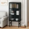 61.61" High Contemporary Glass Door Cabinet With Two Levels Of Storage, Black - ModernLuxe -ModernLuxe GUEST 35199d2d f2eb 4fa7 9695 d140e2822588