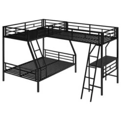 Twin Over Full Metal Bunk Bed With Twin Size Loft Bed And Desk, Black - ModernLuxe -ModernLuxe GUEST 368c268e 2a50 44e6 aa69 57387c03ec3b