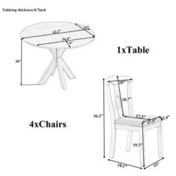 5-Piece Rustic Wooden Round Dining Table Set With Drop Leaf And 4 Upholstered Dining Chairs, Gray - ModernLuxe -ModernLuxe GUEST 38ad981a b56a 47ee bdcb 64ef3084de36