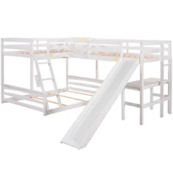 Twin Over Full Bunk Bed With Twin Size Loft Bed With Desk, Slide And Full Length Rail - ModernLuxe -ModernLuxe GUEST 38fd5e95 7eb1 4947 9564 e08358793b01