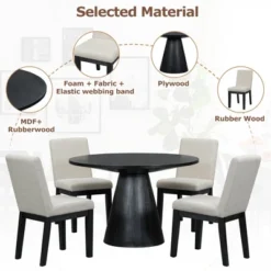 5 PCS Dining Table Set, Retro Round Table With 4 Upholstered Chairs-ModernLuxe 19 5 PCS Dining Table Set, Retro Round Table With 4 Upholstered Chairs-ModernLuxe -ModernLuxe GUEST 3a6681e9 87da 4c64 bda4 220ea929f2c2