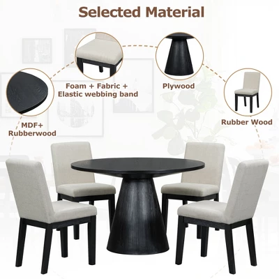 5 PCS Dining Table Set, Retro Round Table With 4 Upholstered Chairs-ModernLuxe 7 5 PCS Dining Table Set, Retro Round Table With 4 Upholstered Chairs-ModernLuxe - Image 5